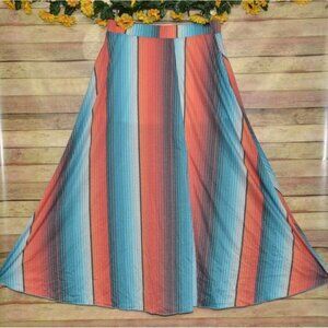 Crazy Train Striped A-Line Maxi Skirt Size L Elastic Waist Slit Cowgirl Boho